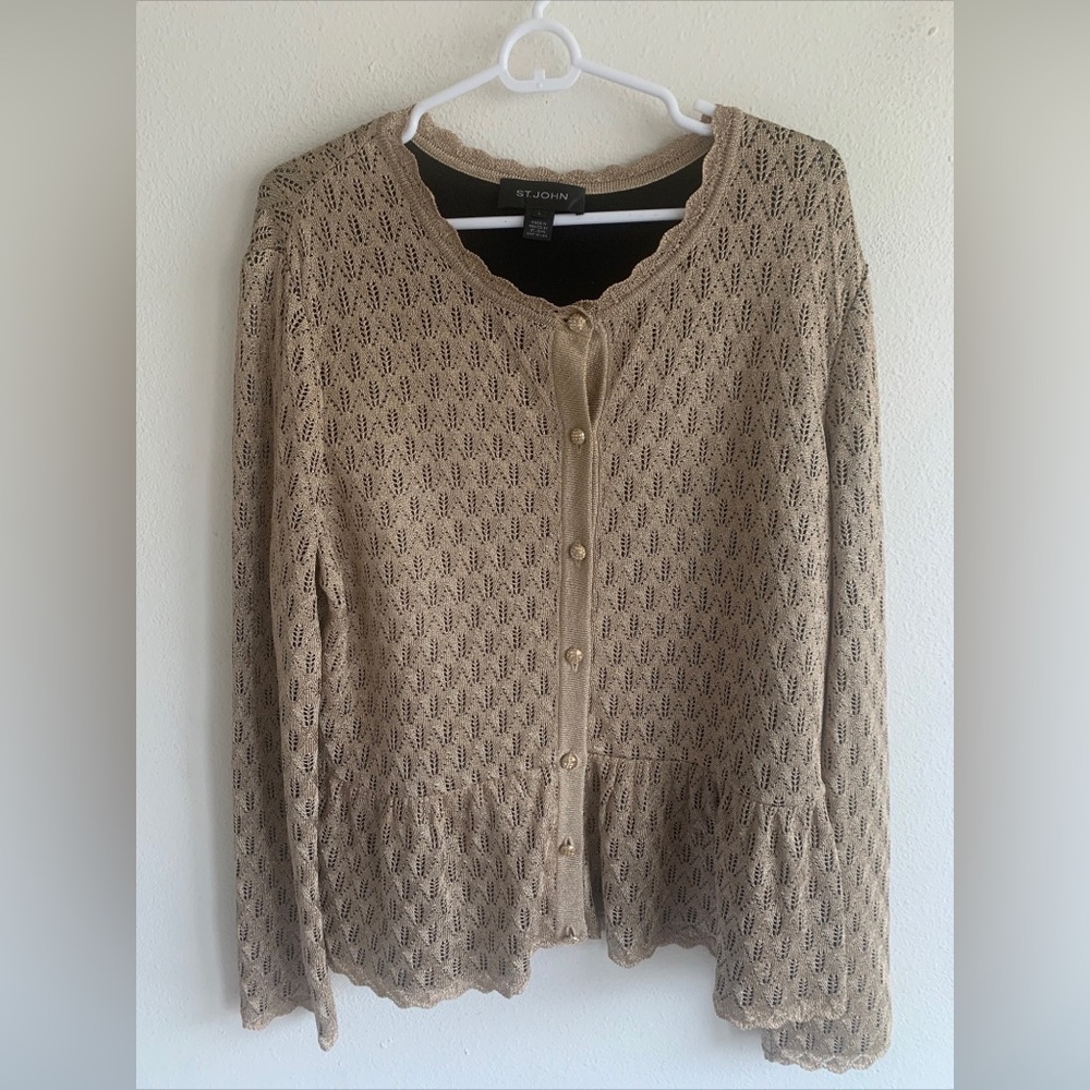 St. John Gold Cardigan Sweater Sequin Women’s Size L Large